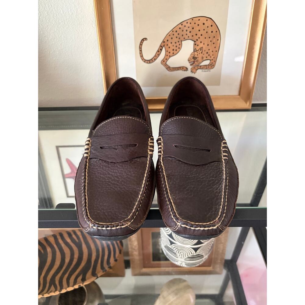 L.L.Bean Mens 10 D Brown Leather Penny Loafers Vibram Driving Moc Slip On Shoes - Picture 2 of 6